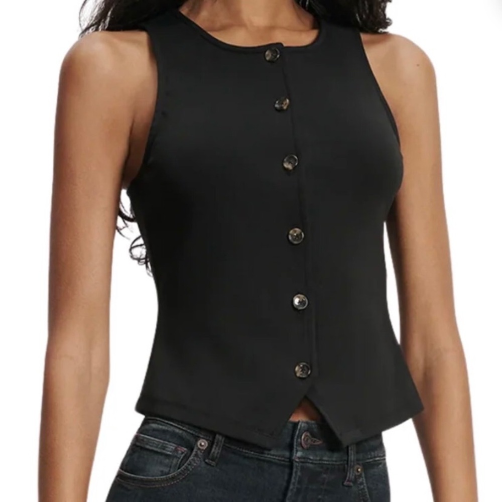Veronica Beard Black Sleeveless Button-Front / Caroline Vest